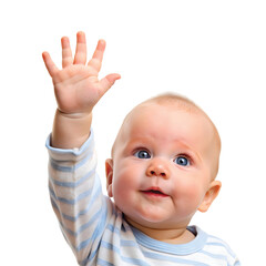 Little Child Raising Their Hands Up with Joyful Energy, Expressing Excitement.  Cut out.