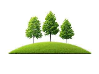 Majestic trees on a verdant hill, serene landscape of natural beauty and tranquility