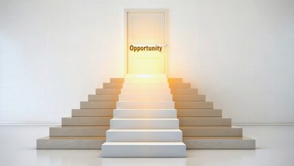 Light at the End of Stairs Symbolizing Opportunity and New Beginnings in Minimalist Setting