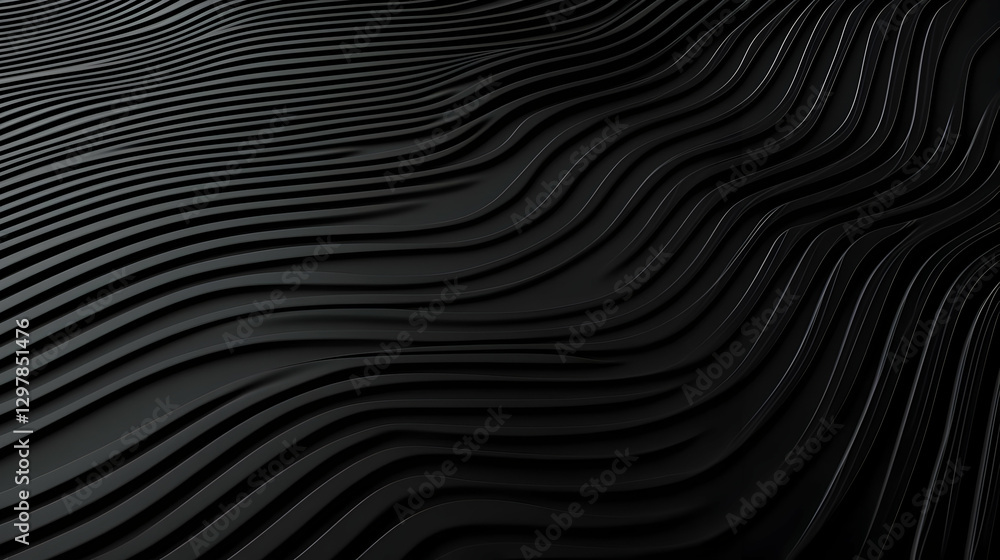 Poster abstract black wavy surface digital render with geometric texture and subtle shadow