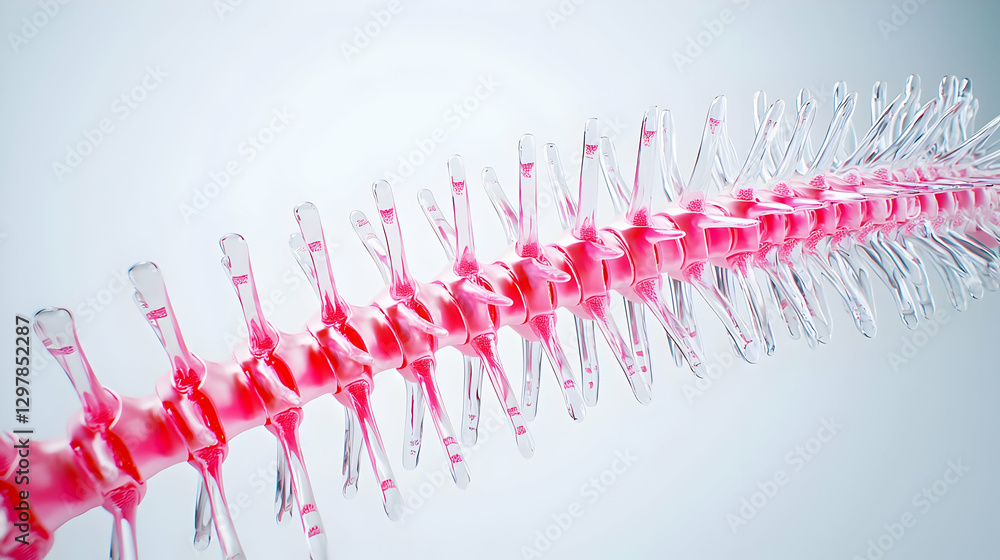 Poster abstract render of spine in red and transparent colors against blueish white background