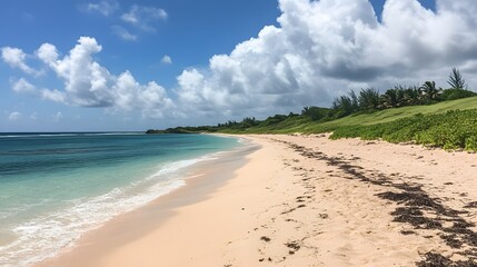Fototapeta premium serene beachscape with pink sand and turquoise waters