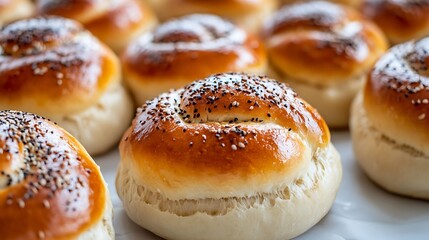 a group of cinnamon rolls with white frosting