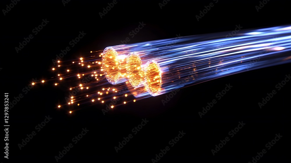 Poster illuminated optical fibers: this is an artistic representation of advanced technology and high-speed