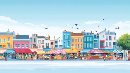 Colorful Summer Market Stalls in Vibrant Town