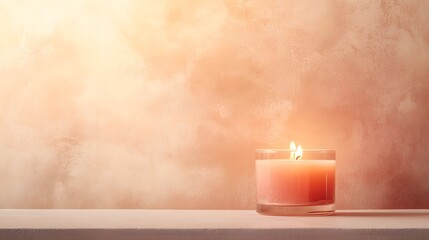 calm and serene burning candle on a peach wall