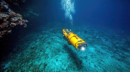 Underwater exploration drone, coral reef, ocean exploration, technology