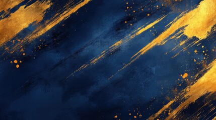 Abstract Navy Blue And Gold Metallic Texture Background Grunge Brush Strokes, Splatter Paint, Elegant Luxury Design, Modern Art, Digital Illustration