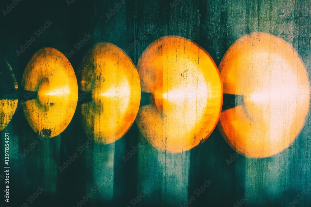 Poster abstract art with colorful circular forms on dark background