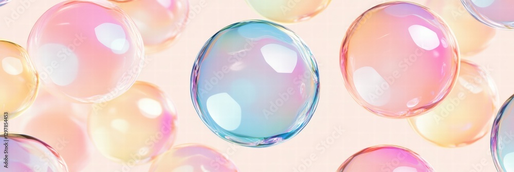 Poster Colorful soap bubbles create a vibrant repeating pattern showcasing bright hues and reflections. Generative AI