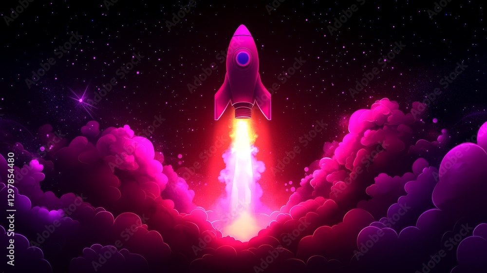 Poster pixelated spaceship launching through vibrant nebulae a retro digital art creation for technological