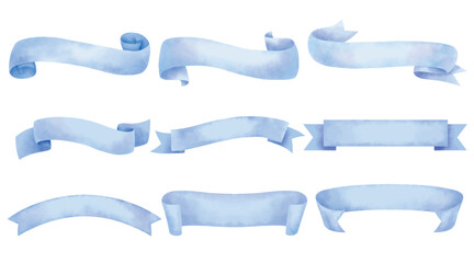 Ribbons elements watercolor stye. Flat banner ribbon for decorative design. Ribbons, Banners, badges, Labels Design Elements.
