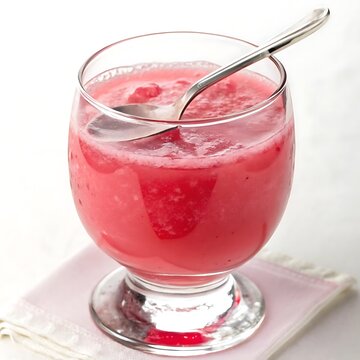 Glass of rose sherbet rooh afza isolated on white background