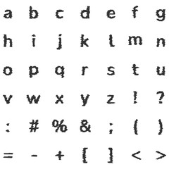 インクが横に垂れたアルファベット小文字