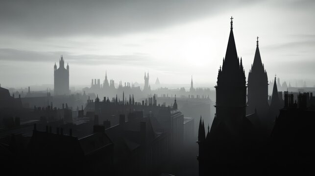 Foggy London Skyline Silhouette