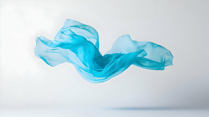 Abstract Turquoise Fabric Floating Against White Background In Soft Light With Smooth Motion