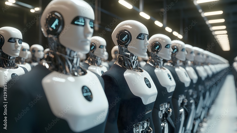 Aufkleber army of robots standing in a row