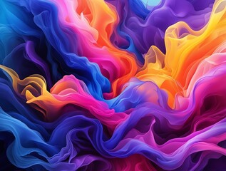 Obraz premium Vibrant abstract waves of colorful flowing fabric texture with dynamic movement, blending shades of blue, pink, orange, and purple, creating a mesmerizing and artistic digital background