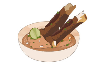 Illustration of Indonesian Food Sup Tengkleng Daging Sapi