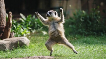 Obraz premium Meerkat Jumps in Zoo Garden