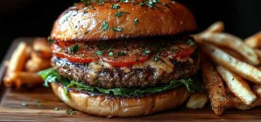Juicy Gourmet Burger with Crispy Fries