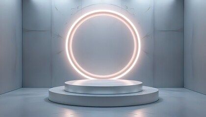 Fototapeta premium Futuristic Minimalist Stage with Neon Ring