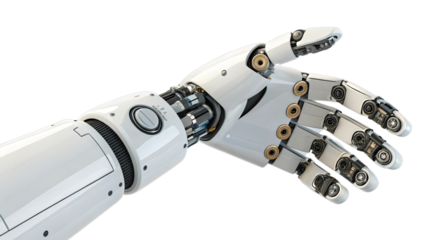 Advanced Robotic Hand with Articulated Fingers with a Transparent Background.