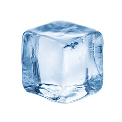 Fototapeta premium Clear ice cube, single pristine cube with smooth edges, perfect for cooling drinks or creative culinary presentations. Isolated on white background or PNG