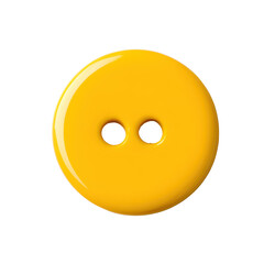 Fototapeta premium Bright yellow button on white background, round with two holes, playful design element for crafts or fashion projects. Isolated on white background or PNG