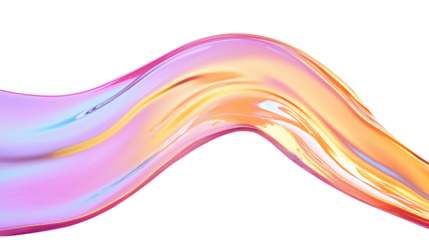 pink orange wave fluid holographic Iridescent 3d render abstract isolated on transparent background cutout	