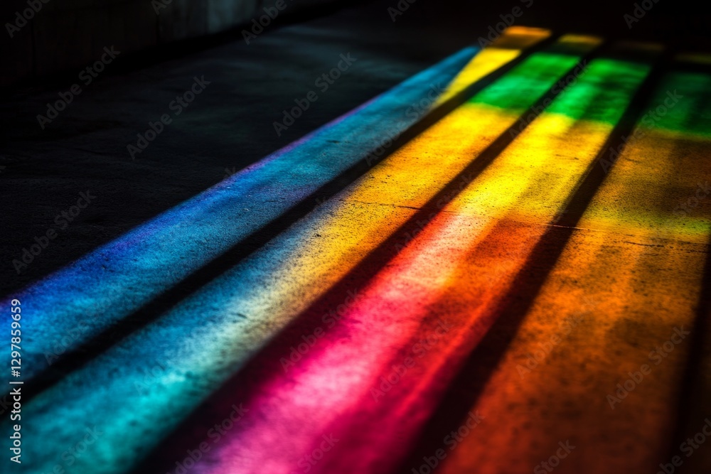 Poster colorful light reflections on floor with shadow patterns