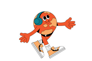 Retro Cute Earth Character Mascot Illustration