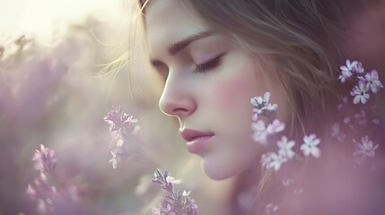 Fototapeta premium serene woman in purple flowers