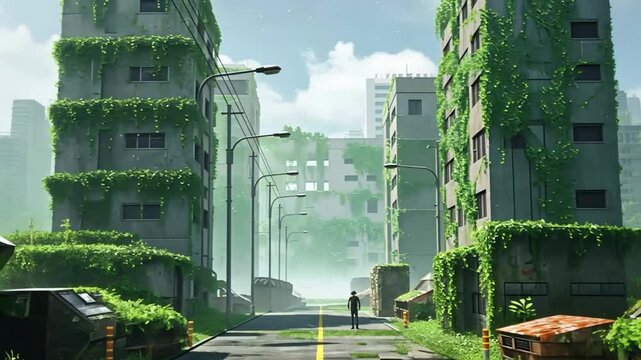 Anime city background with bustling city at night illuminated by colorful neon lights and skyscrapers suitable for adventure game intro, game loading screen