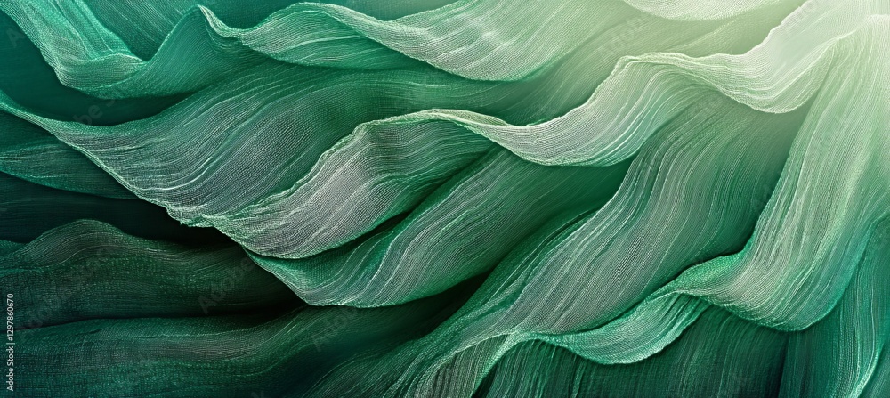 Poster abstract emerald green fabric texture seamless pattern elegant soft draped waves flowing sheer texti