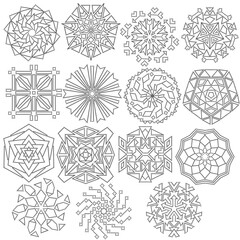 set of easy mandala outline coloring book dot guide line black and white line art 