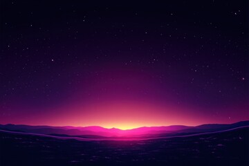 Fototapeta premium Vibrant purple sunset over a silhouetted landscape.