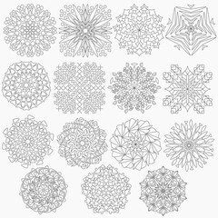 set of easy mandala outline coloring book dot guide line black and white line art 