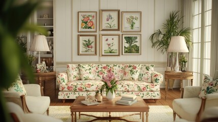 Fototapeta premium Elegant Floral Living Room Interior Design