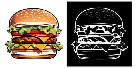burger full color and line art