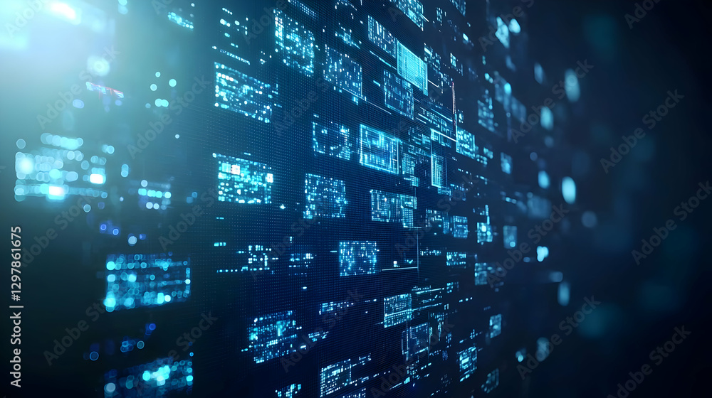Poster abstract blue circuit board technology with digital data network grid background