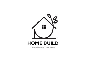 A stylish home logo featuring a house silhouette, roofline, or key symbol, using warm and inviting colors to represent comfort, security, and family.