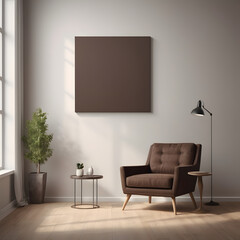 modern interior living room with brown sofa