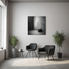 modern interior living room with black sofa