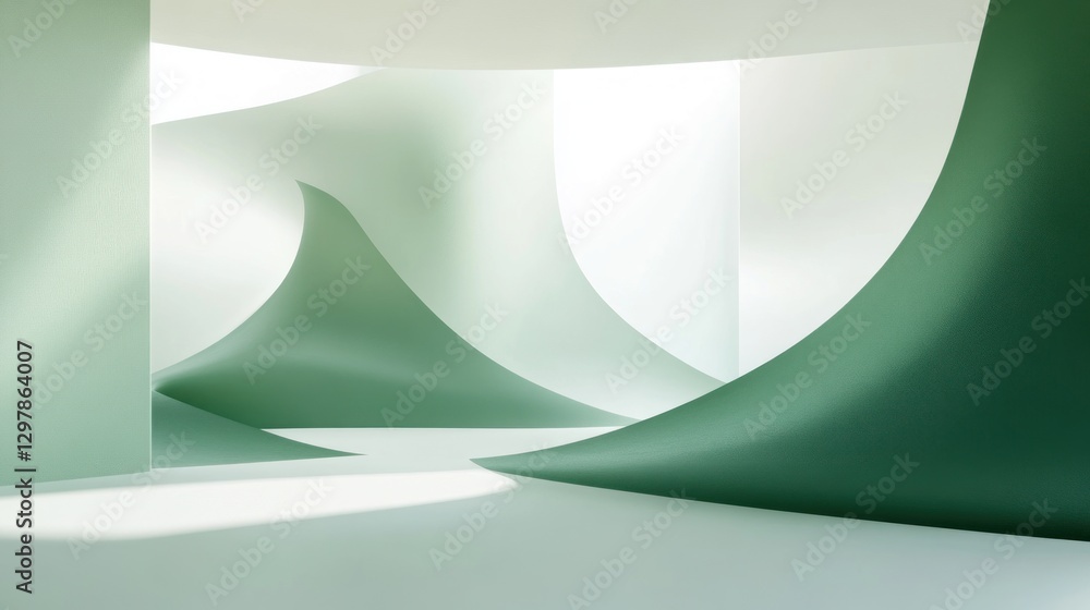 Poster serene abstract background with flowing curves and soft green hues