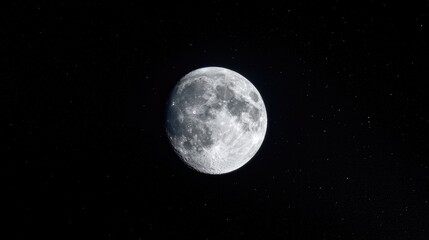 Obraz premium Full moon glowing brightly in the dark night sky surrounded by faint stars.