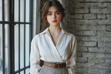 Fototapeta premium portrait of a young woman in a white shirt