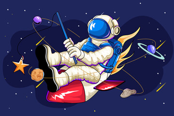 Naklejka premium Retro Cute Space Explorer Illustration