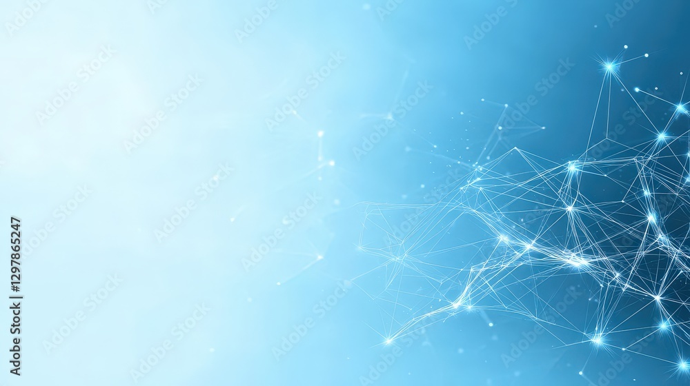 Poster abstract network connections with glowing nodes on a soft blue gradient