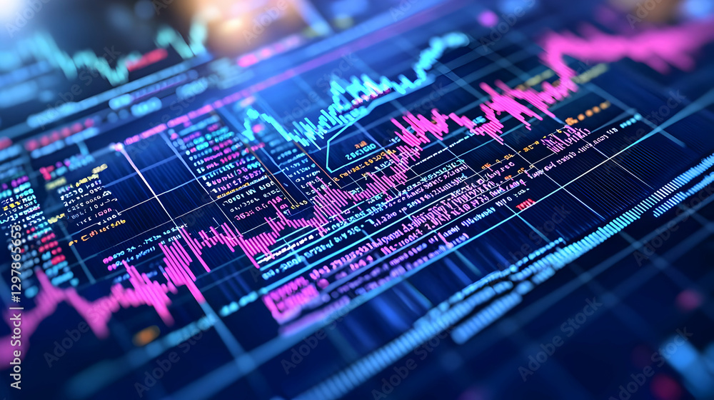 Poster abstract digital data chart displaying market trends and financial analysis